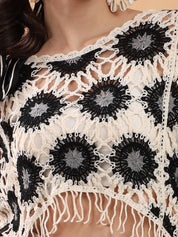 Kotty Women Embellished Crochet Fringe Top