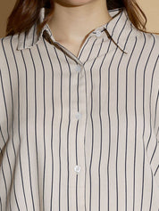 Kotty Women Comfort Spread Collar Vertical Striped Cotton Oversized Casual Shirt