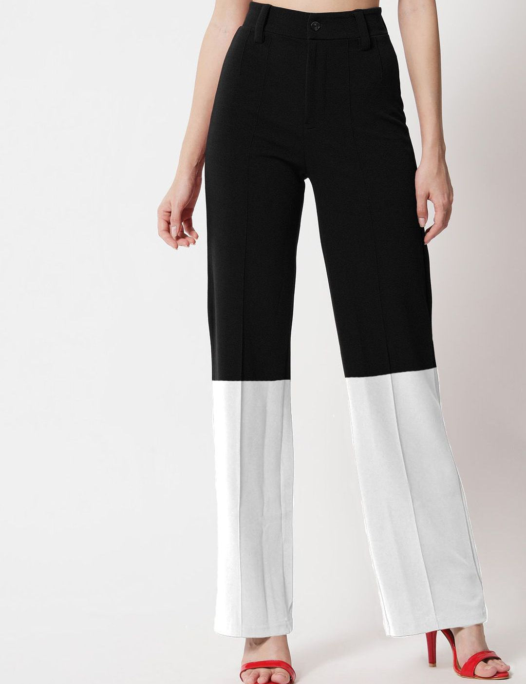 Kotty Women Colourblocked Relaxed Straight Leg Straight Fit High-Rise Easy Wash Trousers
