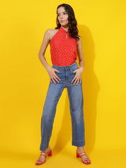 Kotty Polka Dot Print Halter Neck Crepe Top