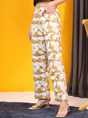 Kotty Women Relaxed Straight Leg Straight Fit Mid-Rise Easy Wash Trousers