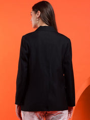 Kotty Women Solid Notched Lapel Collar Overcoat