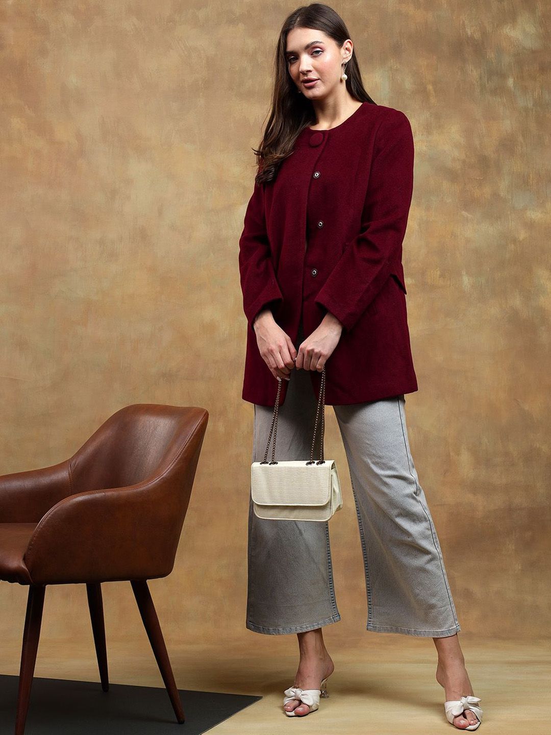 Kotty Band Collar Long Sleeves Overcoat