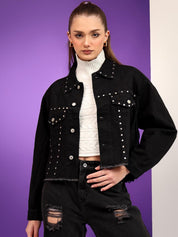 Kotty Women Spread Collar Solid Casual Denim Jacket