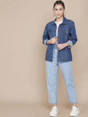 Kotty Women Spread Collar Solid Cotton Casual Denim Jacket