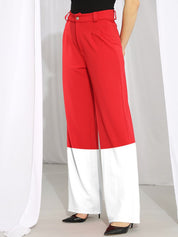 Kotty Women Colourblocked Relaxed Straight Fit High-Rise Easy Wash Pleated Trouser