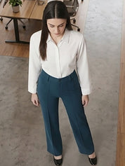 Blue Relaxed Fit High-Rise Trousers for Women | Kotty