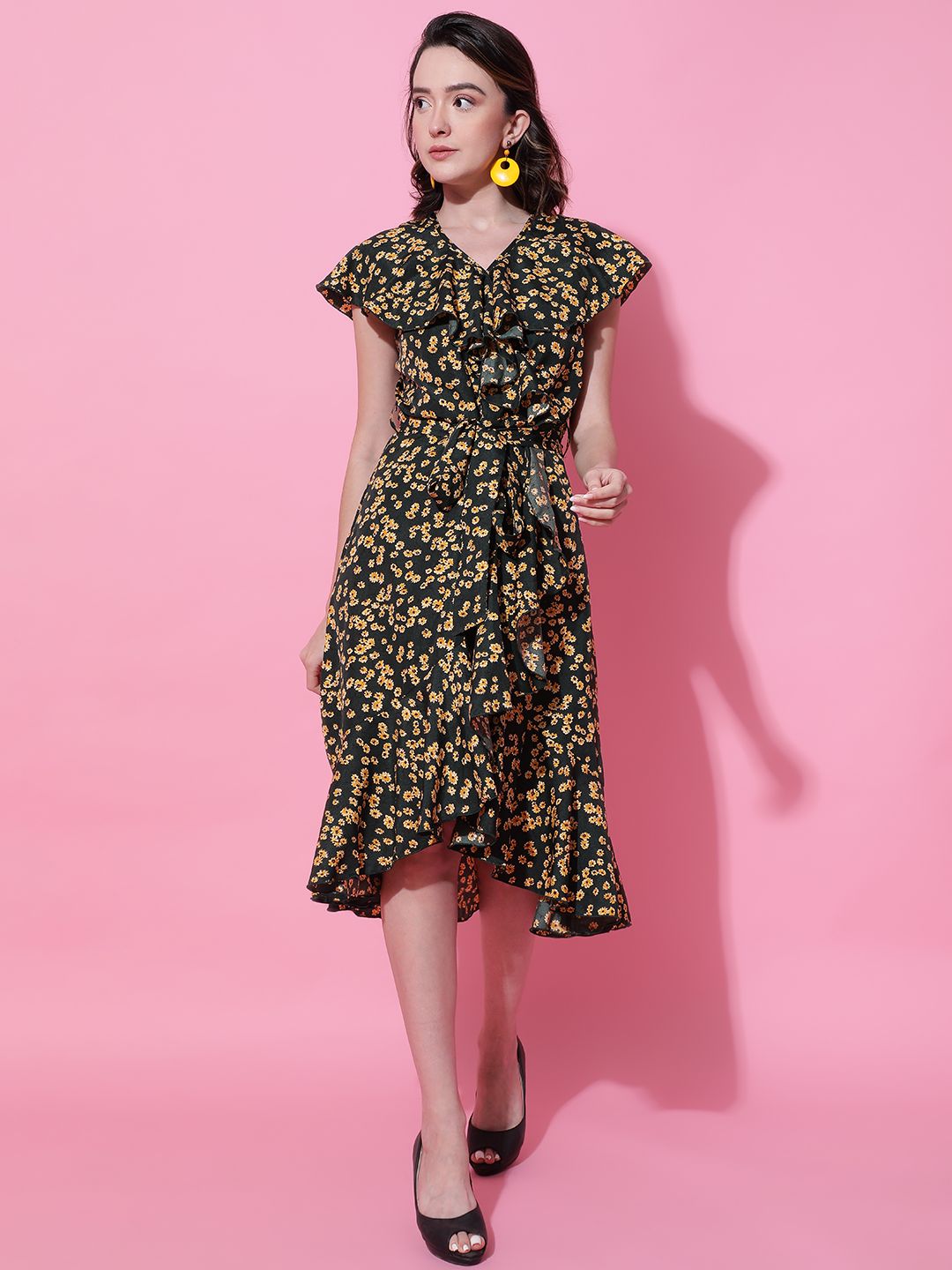 Kotty Print Crepe Fit & Flare Women Midi Dress