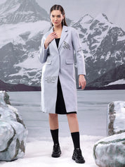 Kotty Printed Notched Lapel Single-Breasted Overcoat