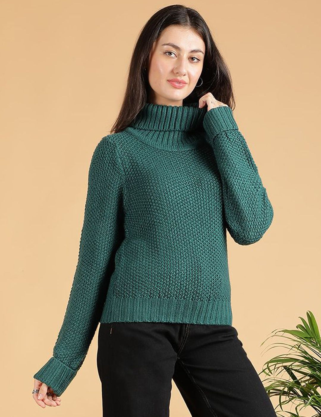 Kotty Women Turtle Neck Ribbed Pullover Sweater
