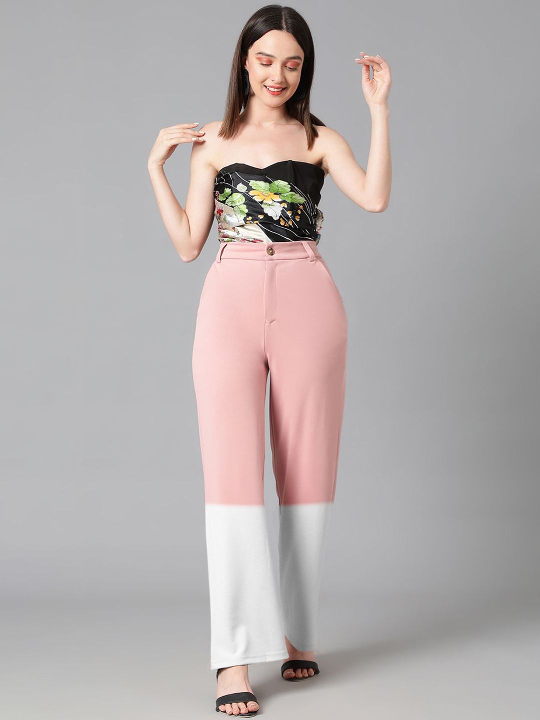 Kotty Women Solid Colourblocked High-Rise Easy Wash Trousers