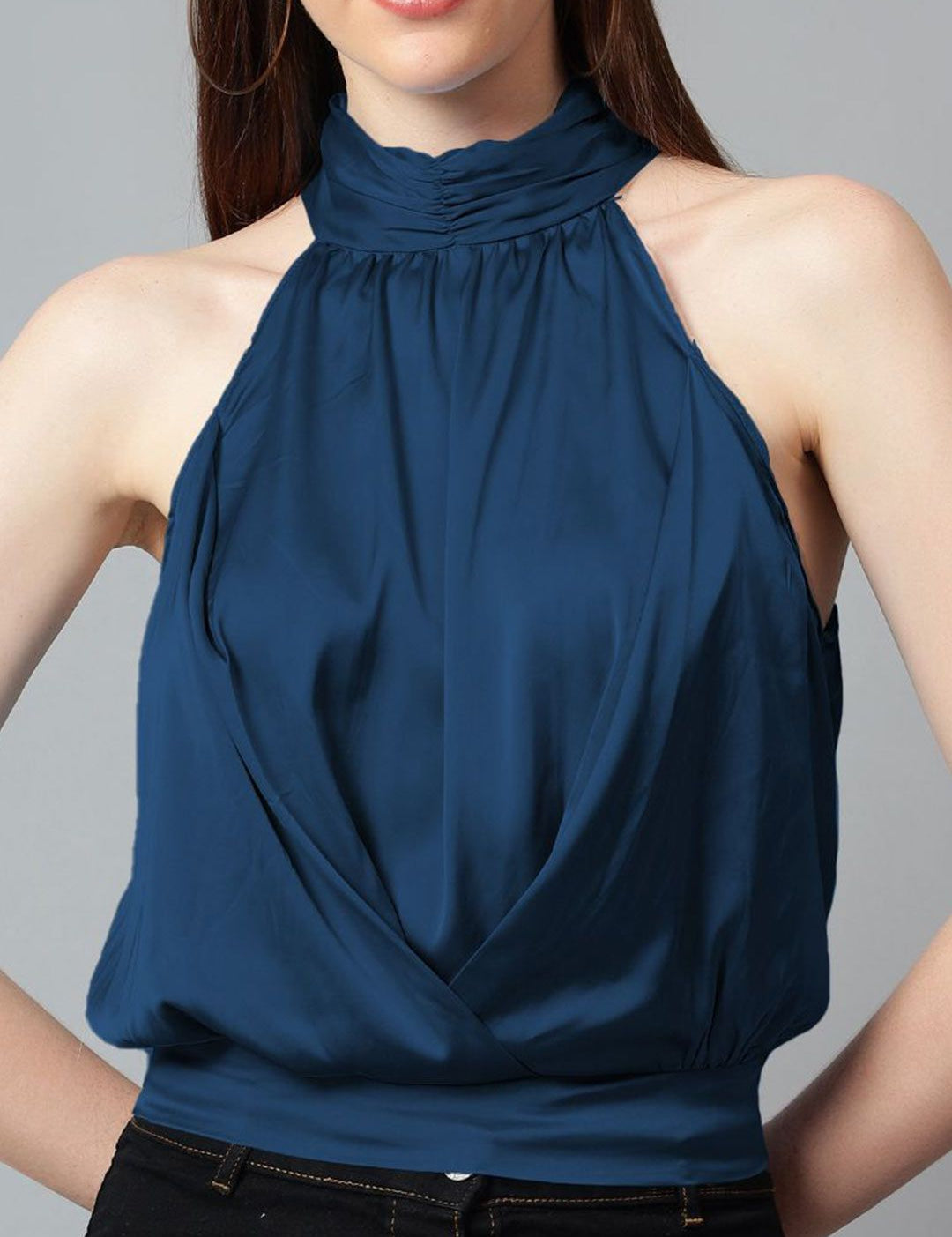 Kotty Women Solid Halter Neck Satin Top