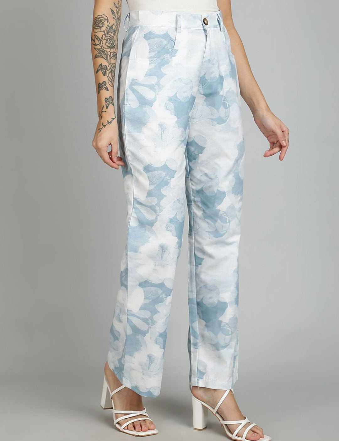 Kotty Women Cotton Printed Straight Fit High-Rise Easy Wash Trousers