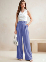 Purple Regular Fit High-Rise Trousers for Women | Kotty