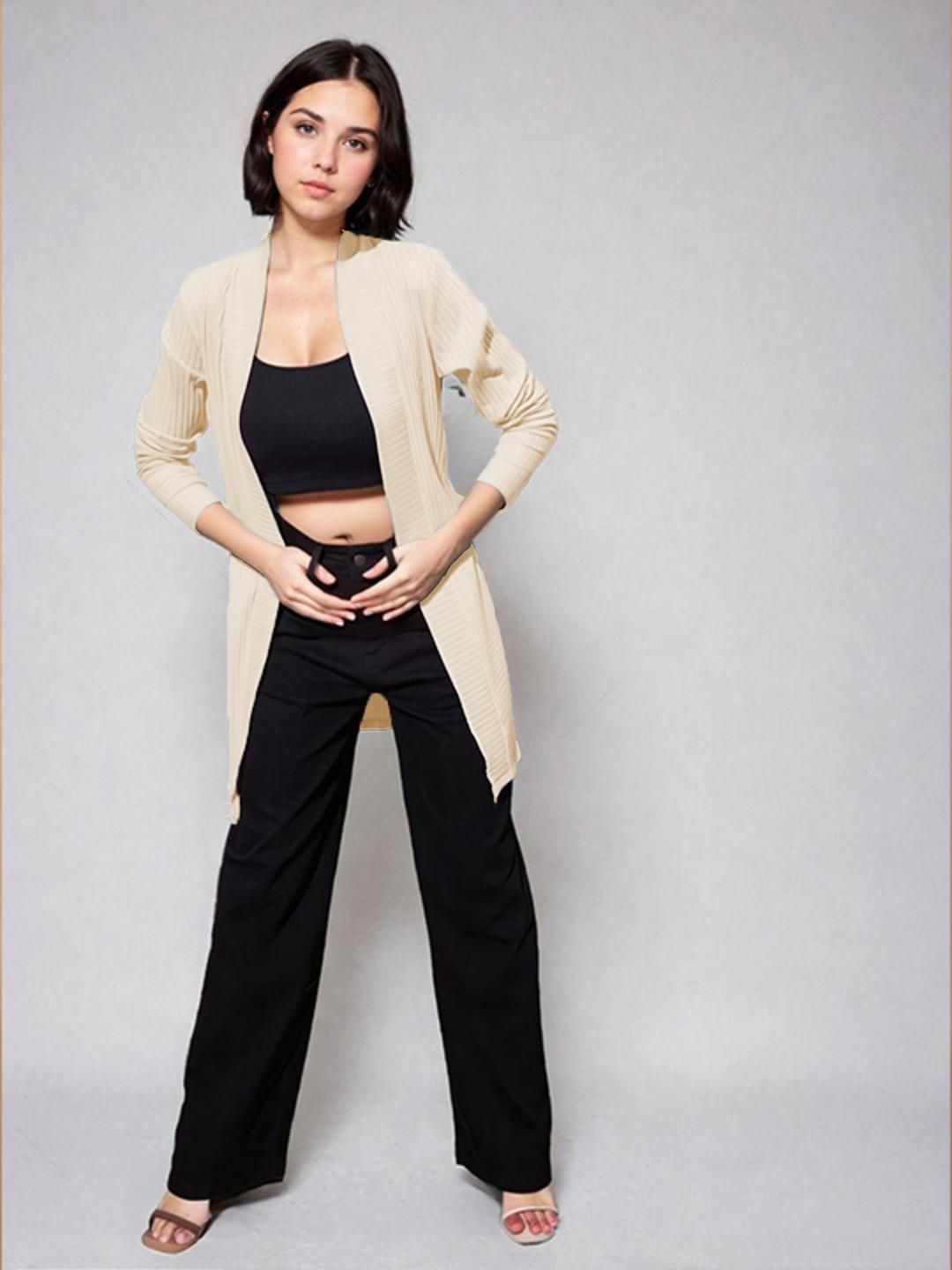 Kotty Shawl Collar Long Sleeves Longline Open Front Shrug