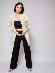 Kotty Shawl Collar Long Sleeves Longline Open Front Shrug