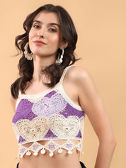 Kotty Embellished Print Cotton Crop Top