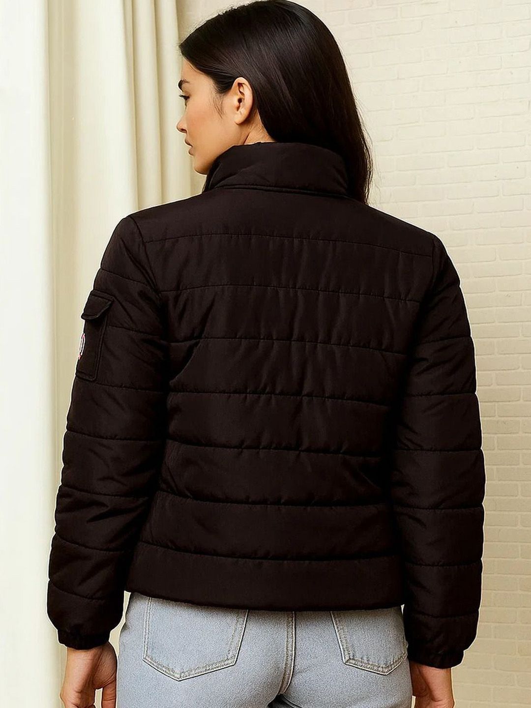 Kotty Women Stand Collar Solid Lightweight Puffer Jacket