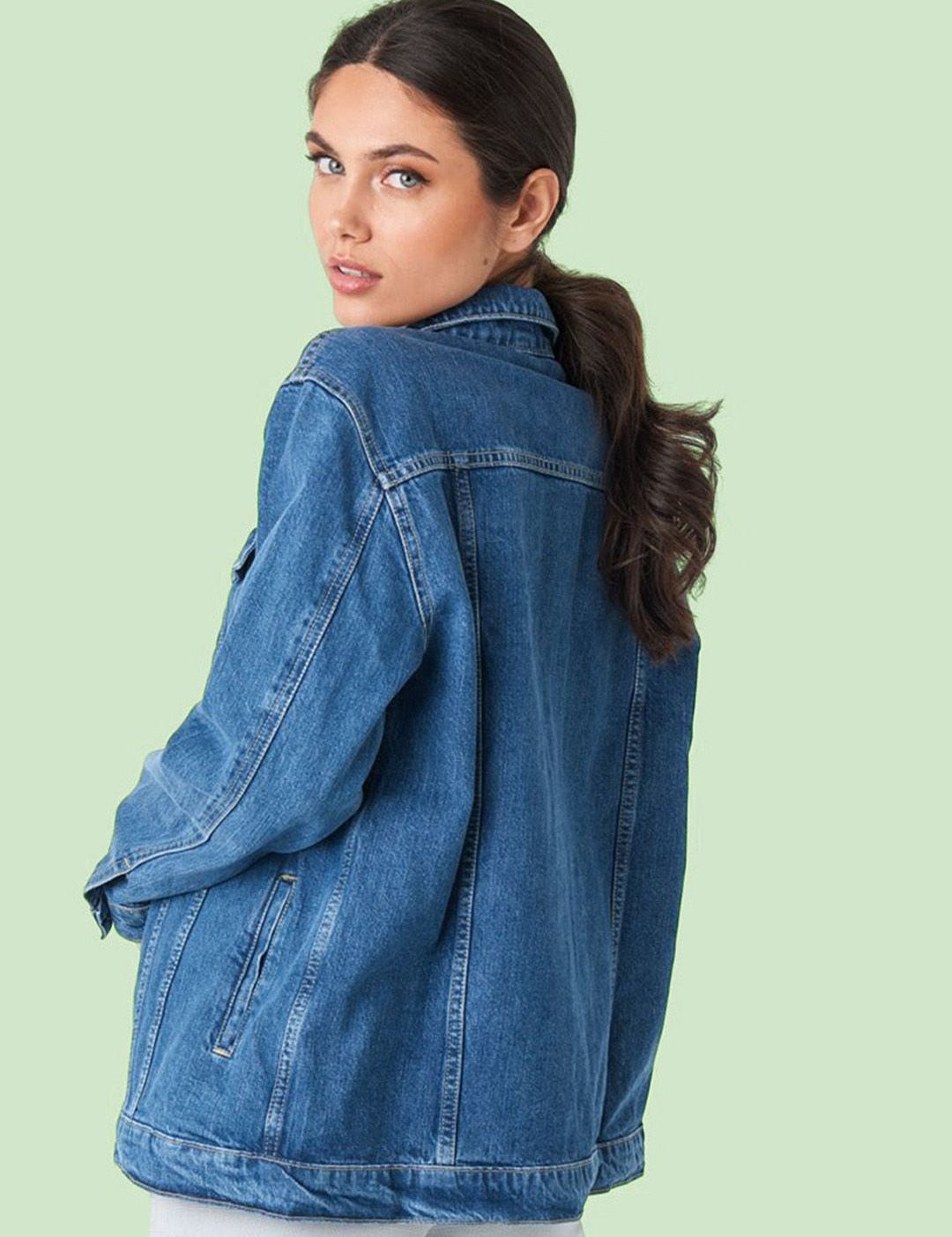 Kotty Women Spread Collar Solid Cotton Casual Denim Jacket