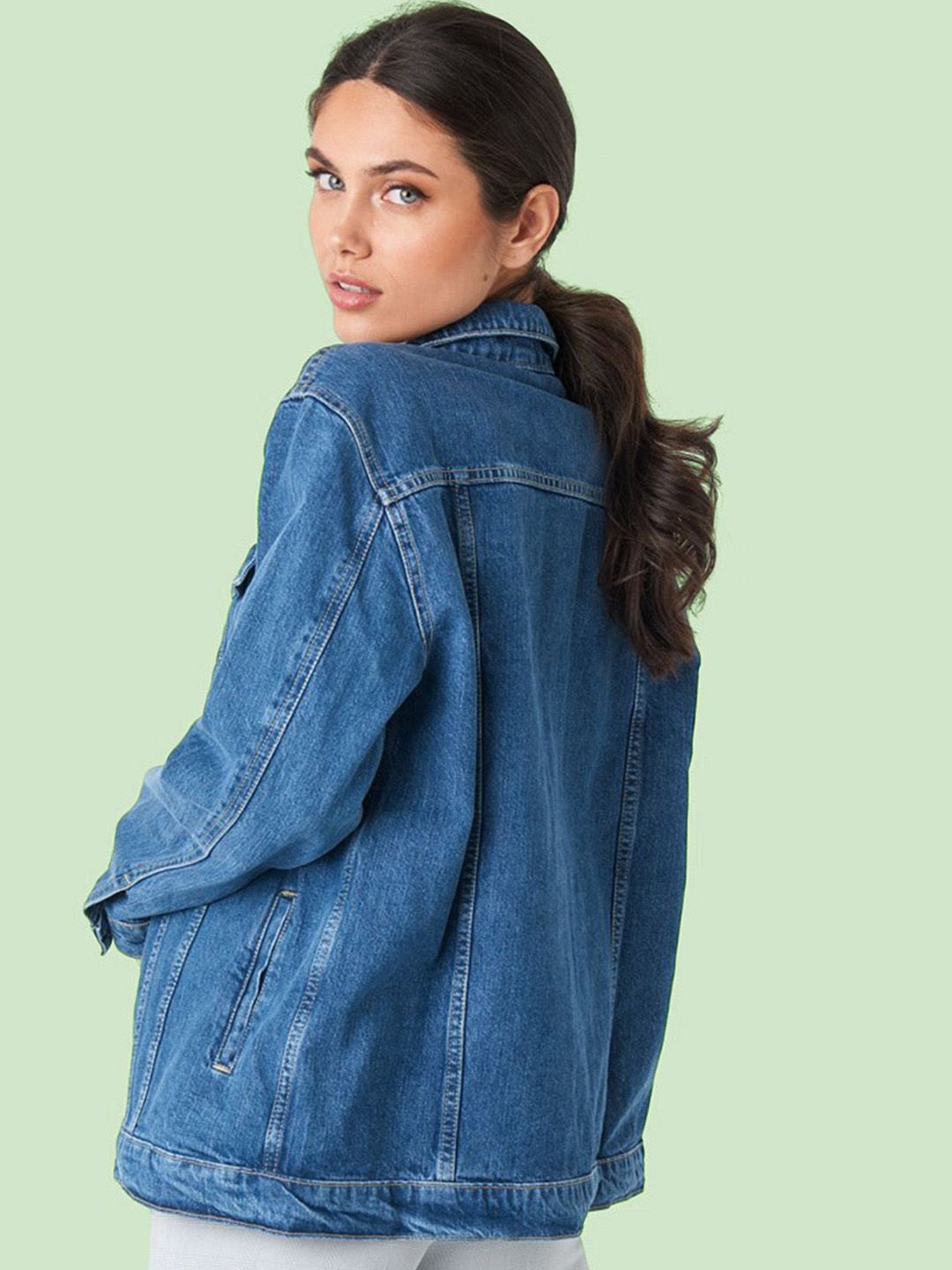 Kotty Women Spread Collar Solid Cotton Casual Denim Jacket