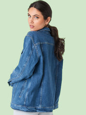 Kotty Women Spread Collar Solid Cotton Casual Denim Jacket