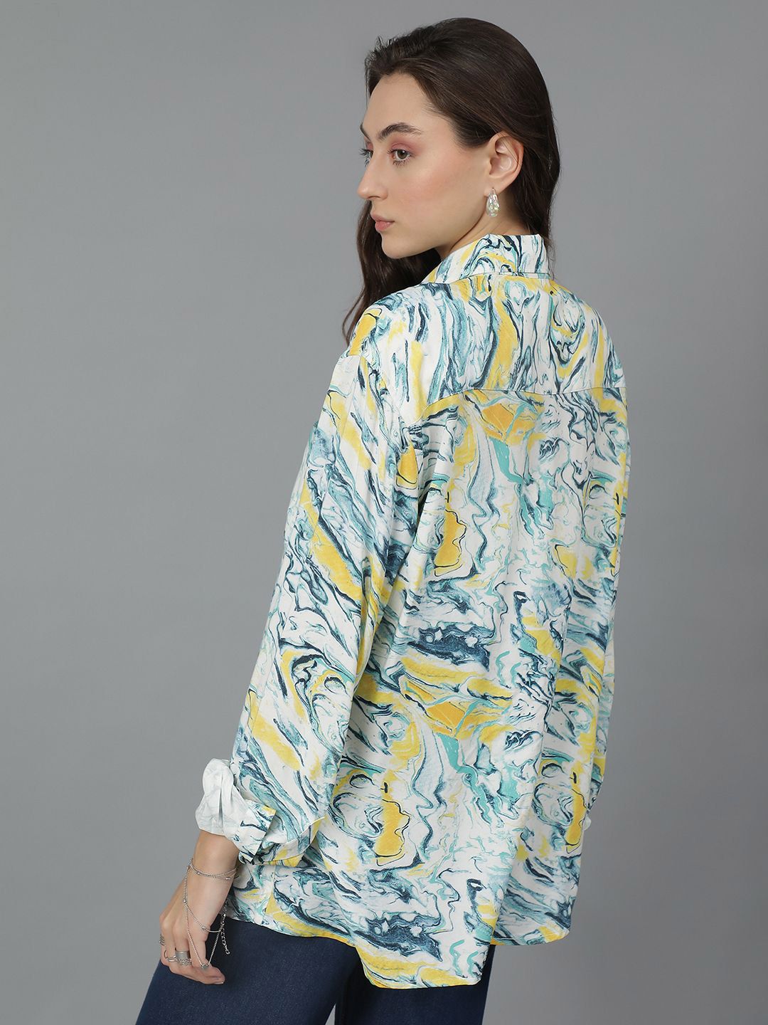 Kotty Women Spread Collar Floral Printed Cotton Oversized Casual Shirt