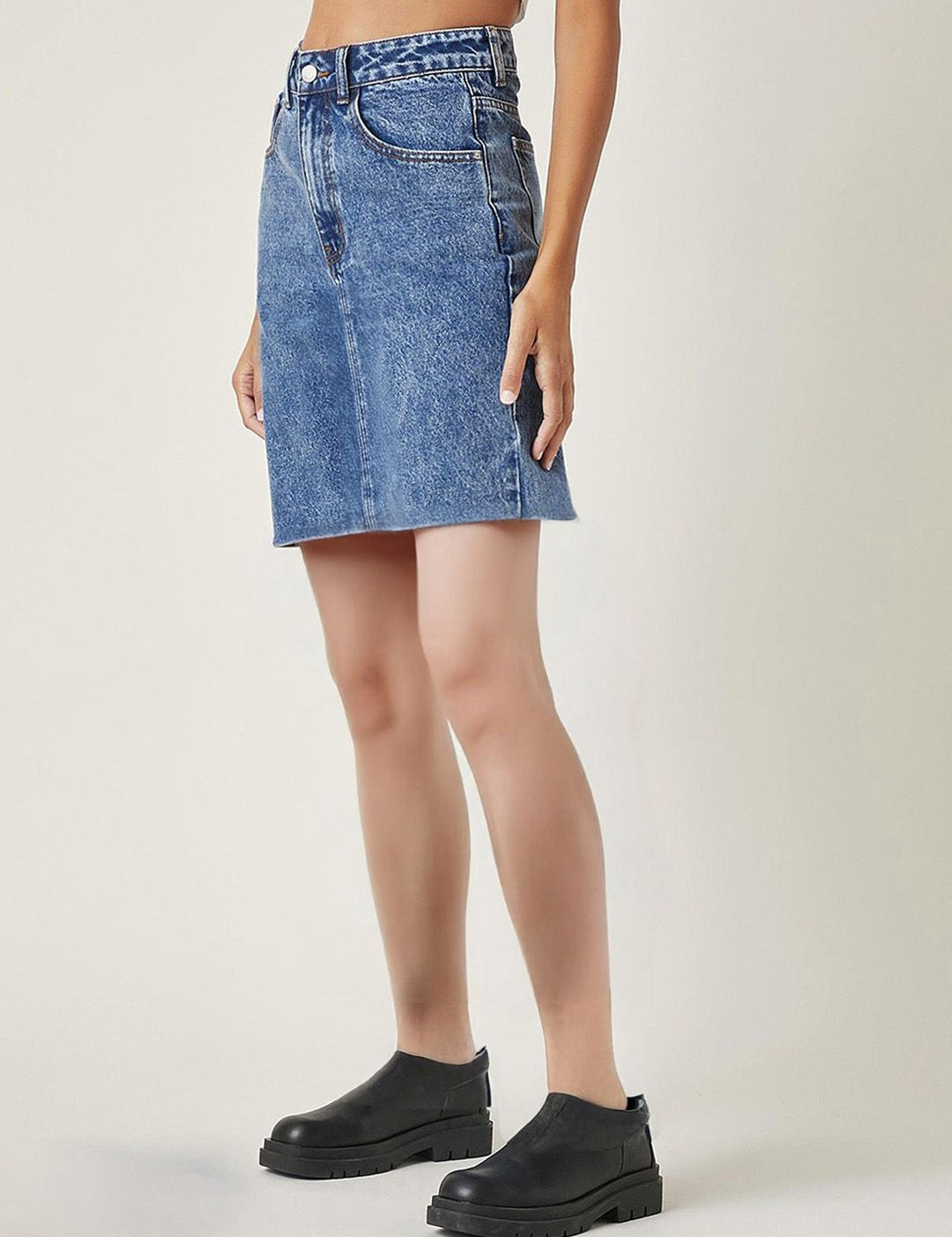 Kotty Knee Length Straight Denim Skirt