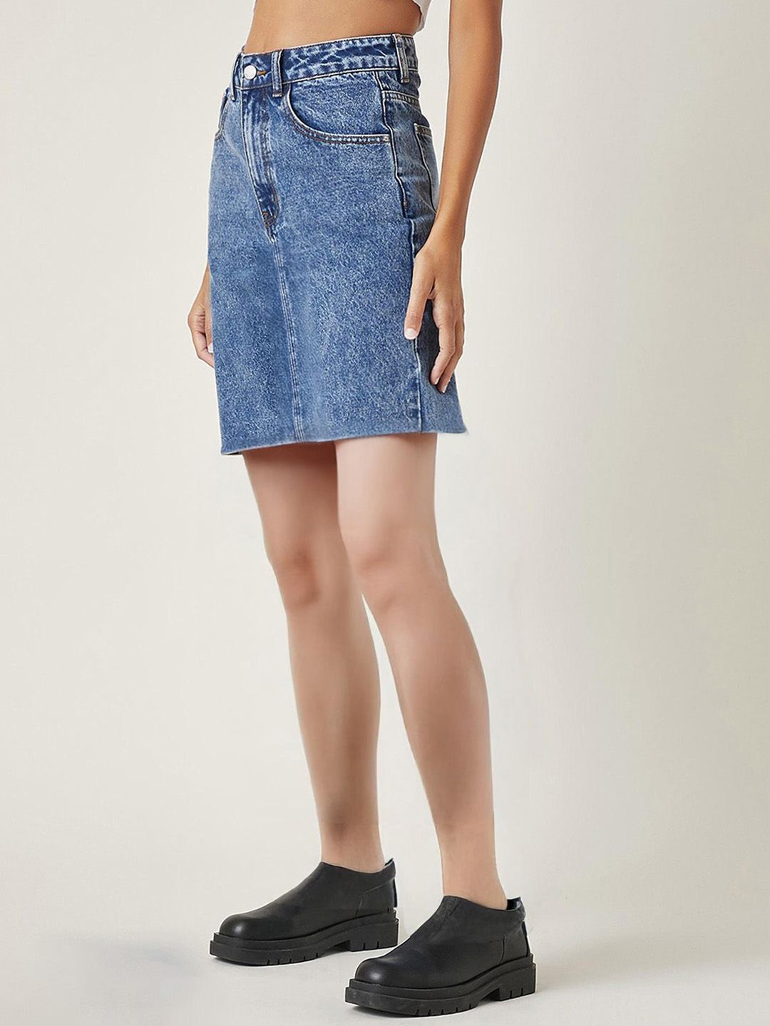 Kotty Knee Length Straight Denim Skirt
