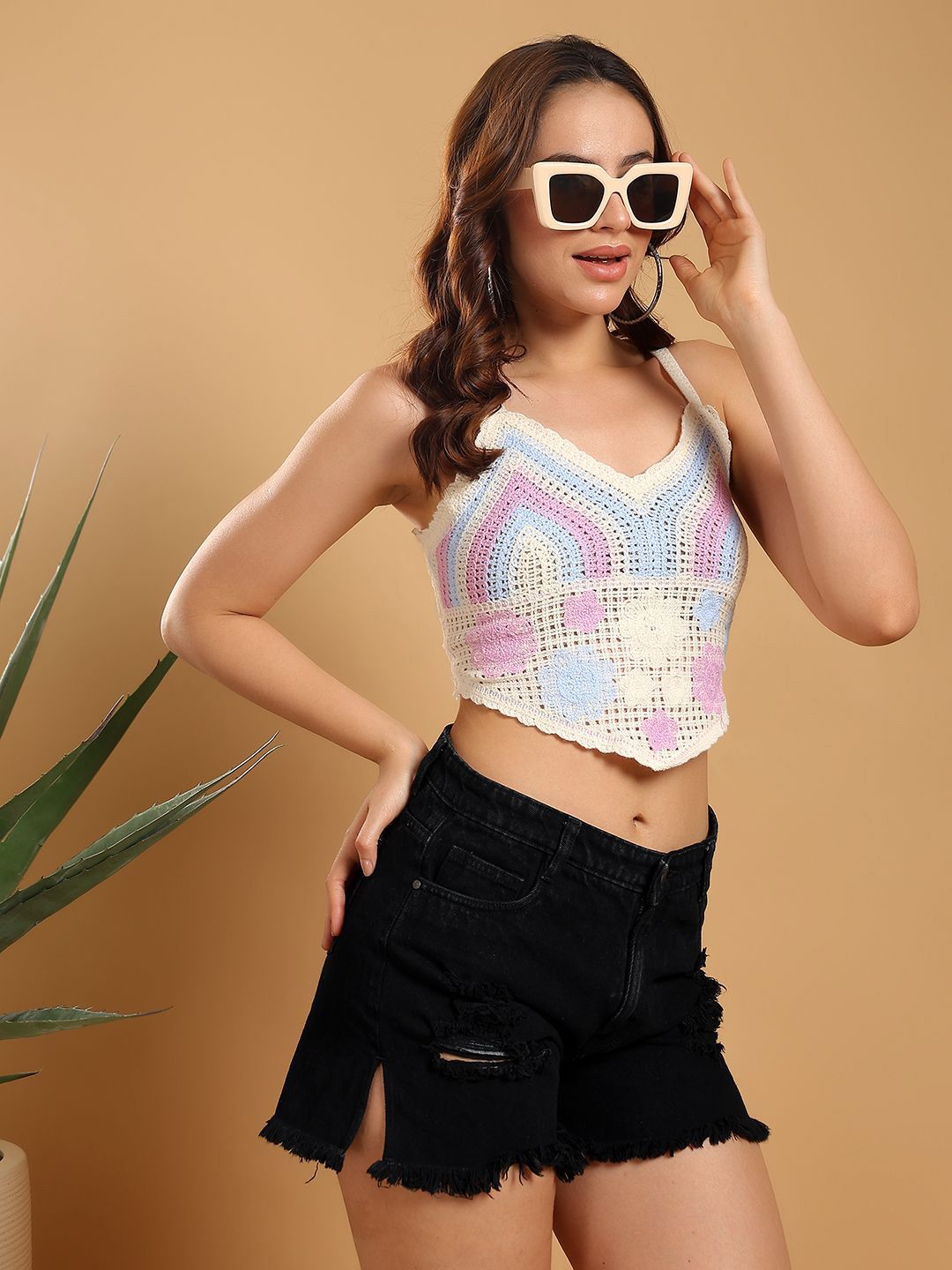 Kotty Ribbed Embroidered Corset Crop Top