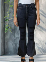 Kotty Women Bootcut High Rise Mildly Distressed Light Fade Stretchable Jeans