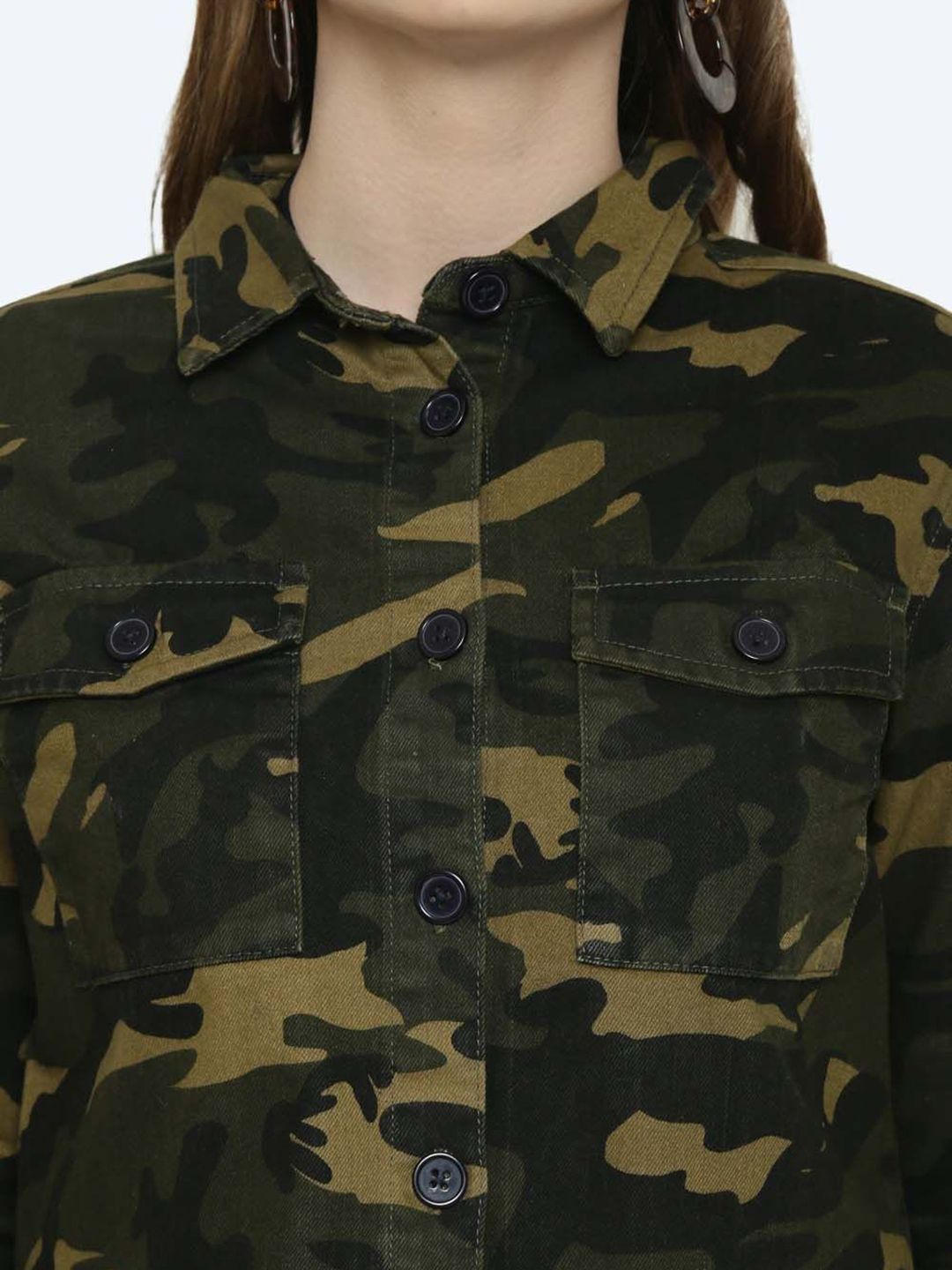 Kotty Women Spread Collar Camouflage Print Jacket