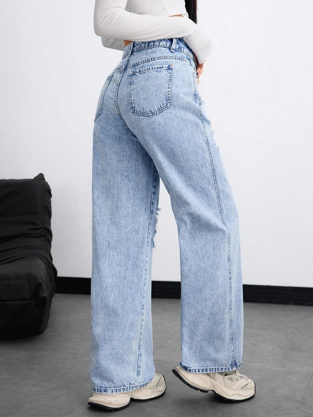 Kotty Women Straight Fit High-Rise Highly Distressed Stretchable Jeans