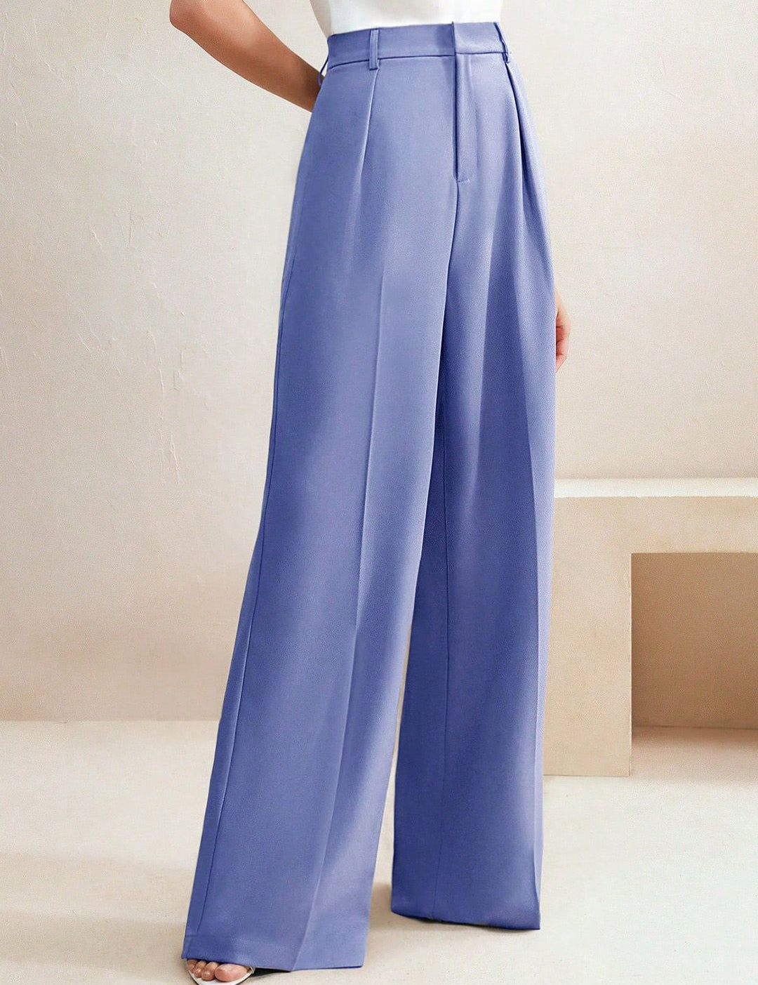 Kotty Women Solid Pleated High-Rise Relaxed Fit Formal Trousers