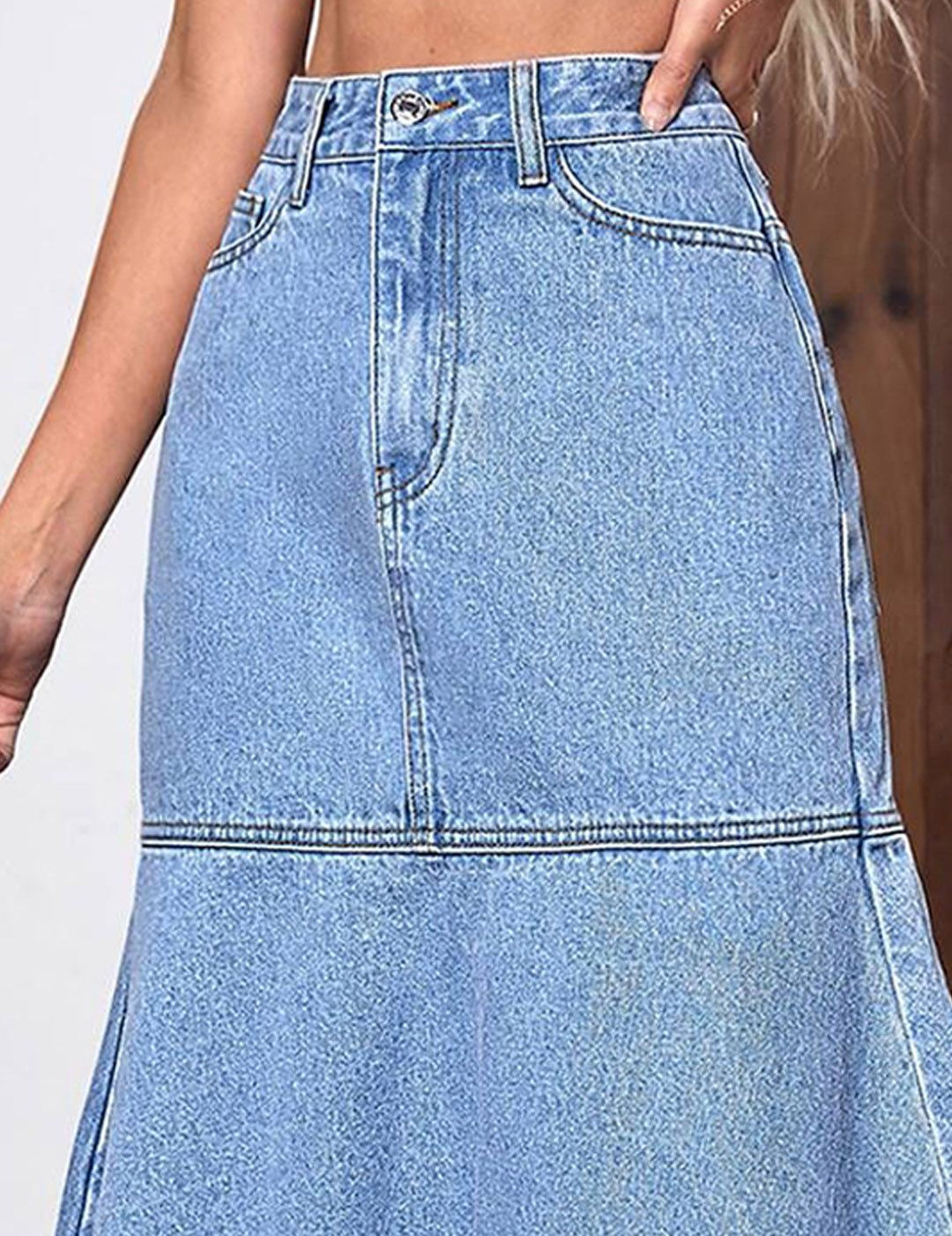 Kotty Women Denim Flared Midi Skirt