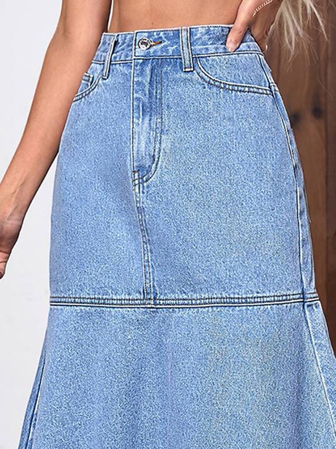 Kotty Women Denim Flared Midi Skirt