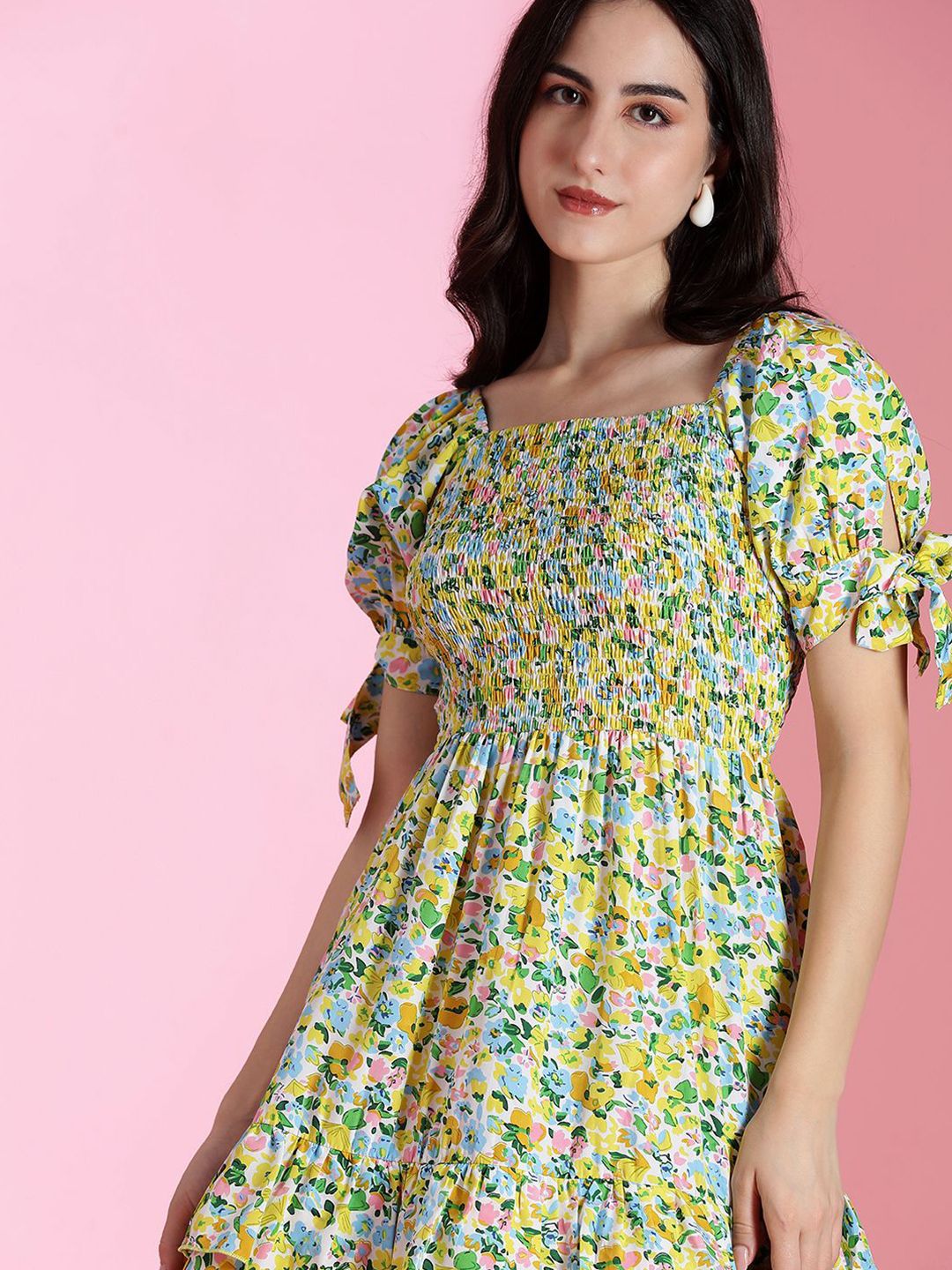 Kotty Women Floral Printed Puff Sleeve Fit & Flare Dress