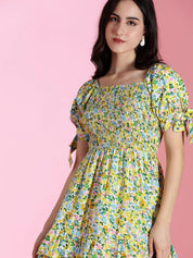 Kotty Women Floral Printed Puff Sleeve Fit & Flare Dress