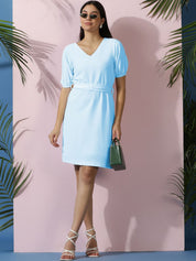 Kotty Women Solid Puff Sleeve A-Line Dress