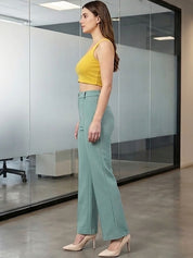 Teal Regular Fit High-Rise Trousers for Women – Modern Solid Design | Kotty