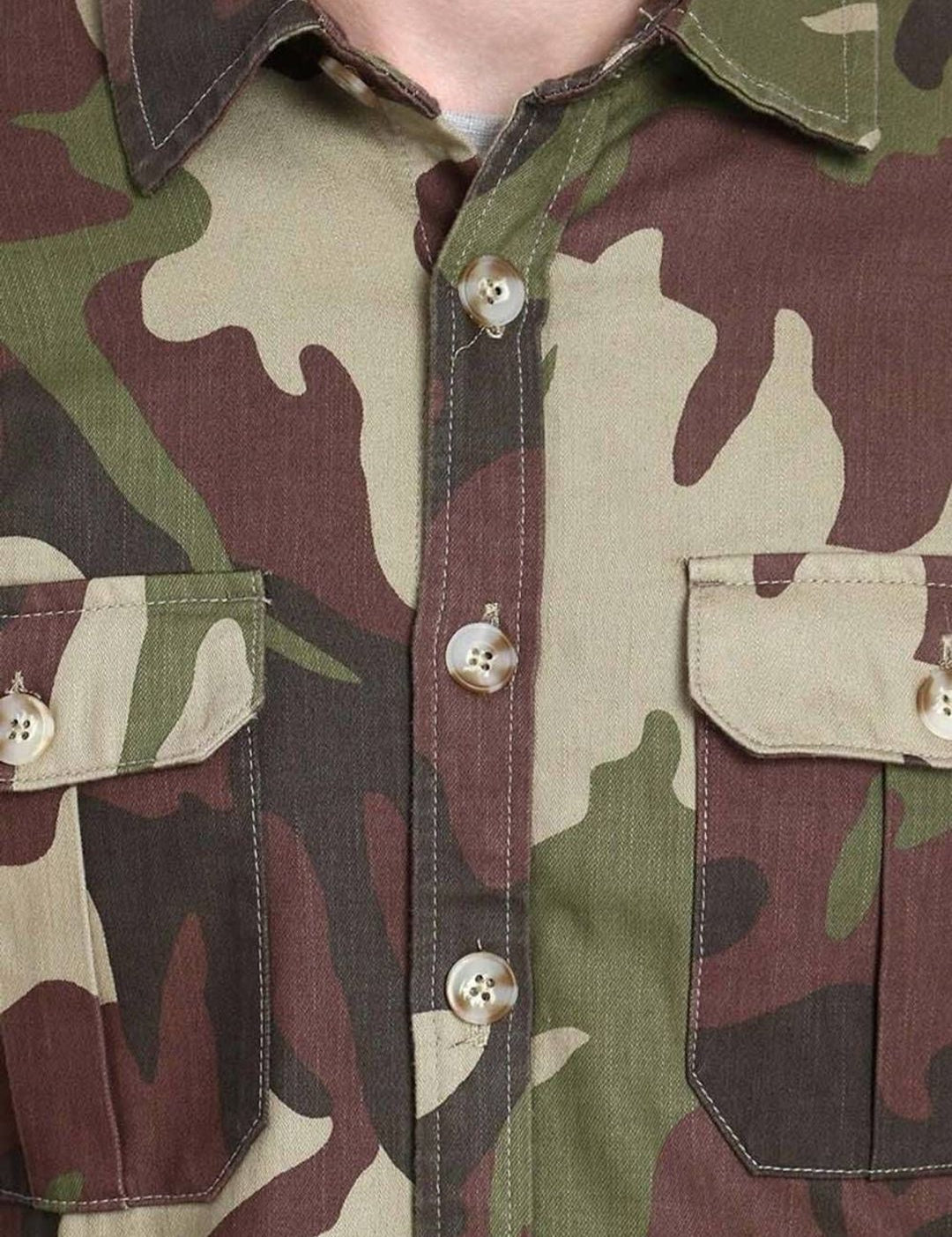 Kotty Men Spread Collar Camouflage Printed Denim Cotton Jacket