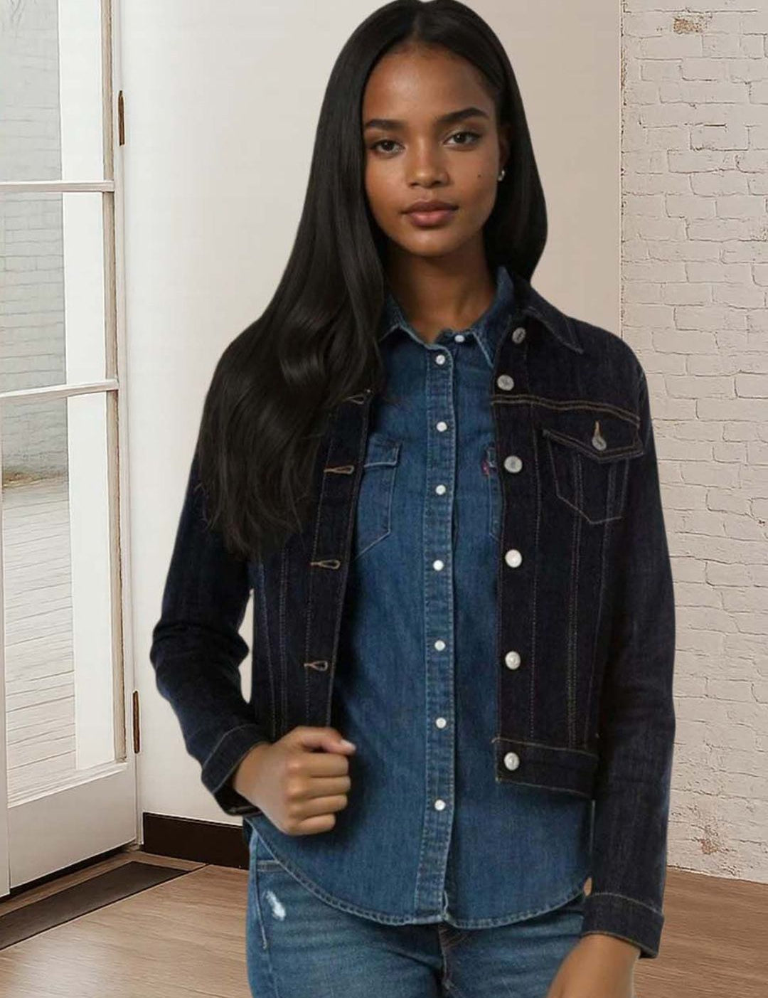 Kotty Women Spread Collar Solid Denim Jacket