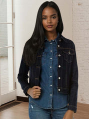 Kotty Women Spread Collar Solid Denim Jacket