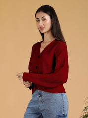 Kotty Women Solid V-Neck Cardigan