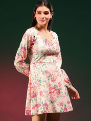 Kotty Women Print Bishop Sleeve Crepe Fit & Flare Dress