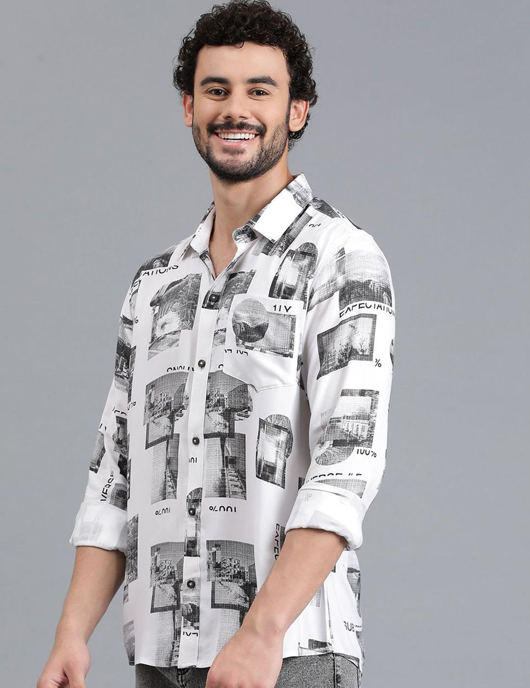 Kotty Men Spread Collar Graphic Printed Cotton Casual Shirt