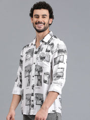Kotty Men Spread Collar Graphic Printed Cotton Casual Shirt