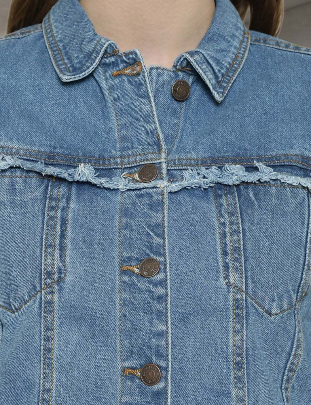 Kotty Women Spread Collar Solid Denim Jacket