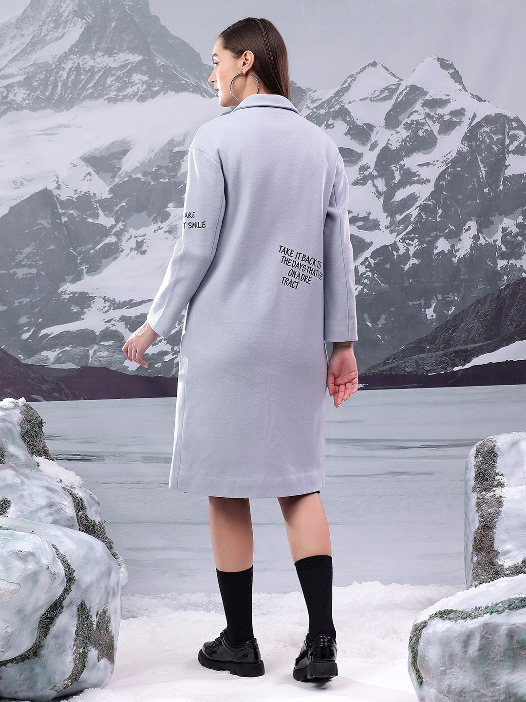 Kotty Printed Notched Lapel Single-Breasted Overcoat