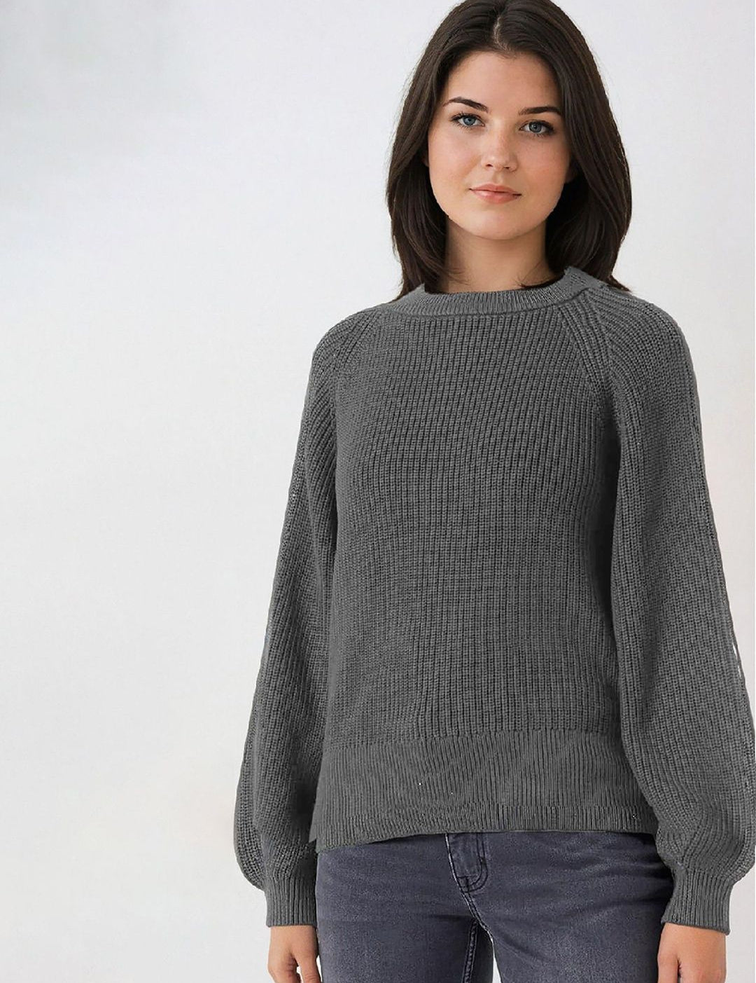 Kotty Women Solid Ribbed Pullover Sweater
