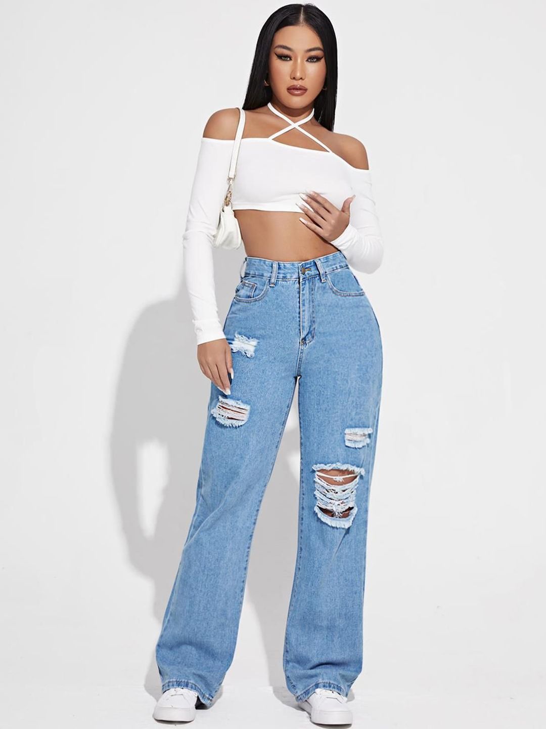 Kotty Women Cotton Straight Fit High-Rise Highly Distressed Jeans